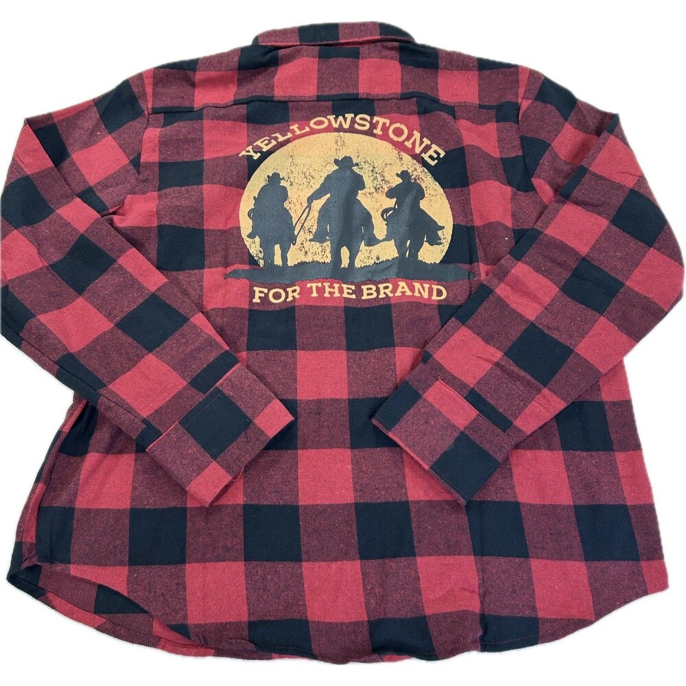YellowStone Men's Size Large Red Black Plaid Flannel For the Ranch